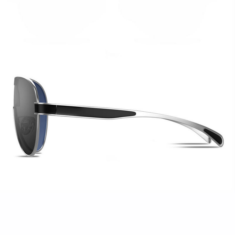 Men's Polarized Shield Sunglasses Silver-Tone Metallic Frame Black Lens