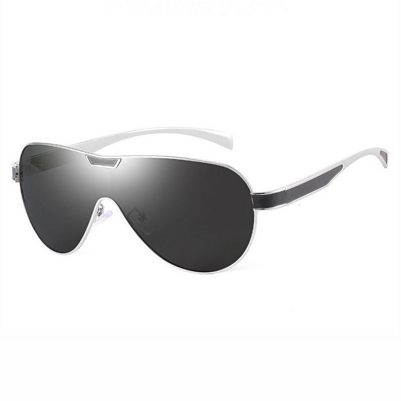 Men's Polarized Shield Sunglasses Silver-Tone Metallic Frame