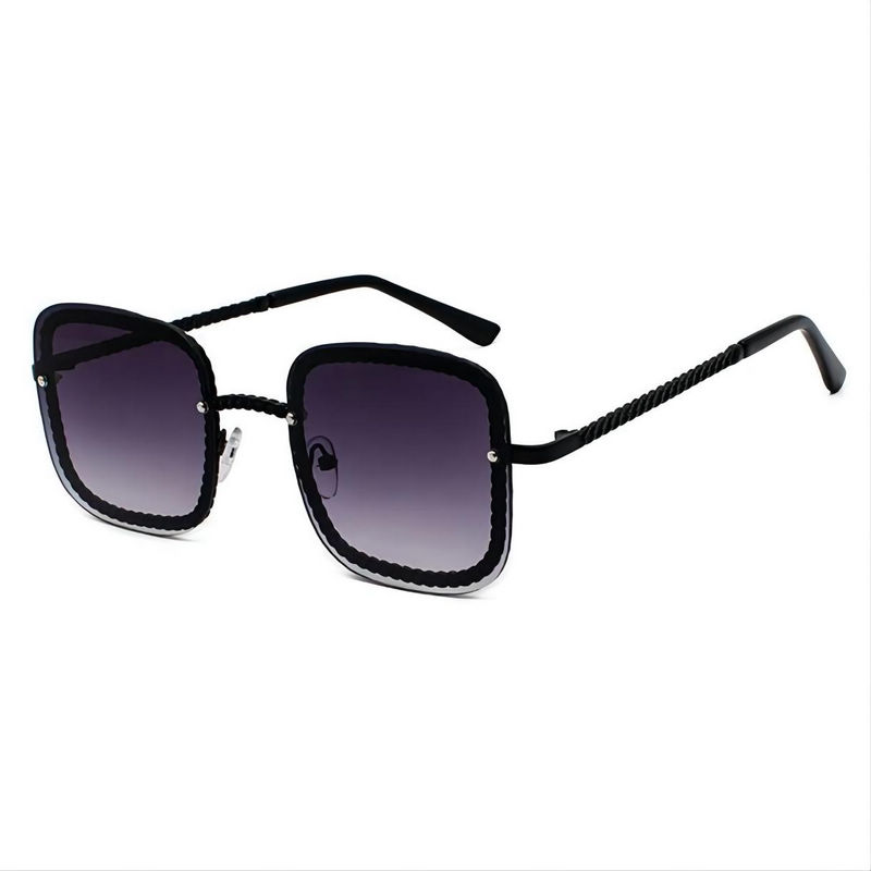 Metal Embossed Frame Square-Shaped Sunglasses Black/Gradient Grey