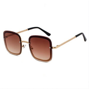 Metal Embossed Frame Square-Shaped Sunglasses Gold-Tone/Brown