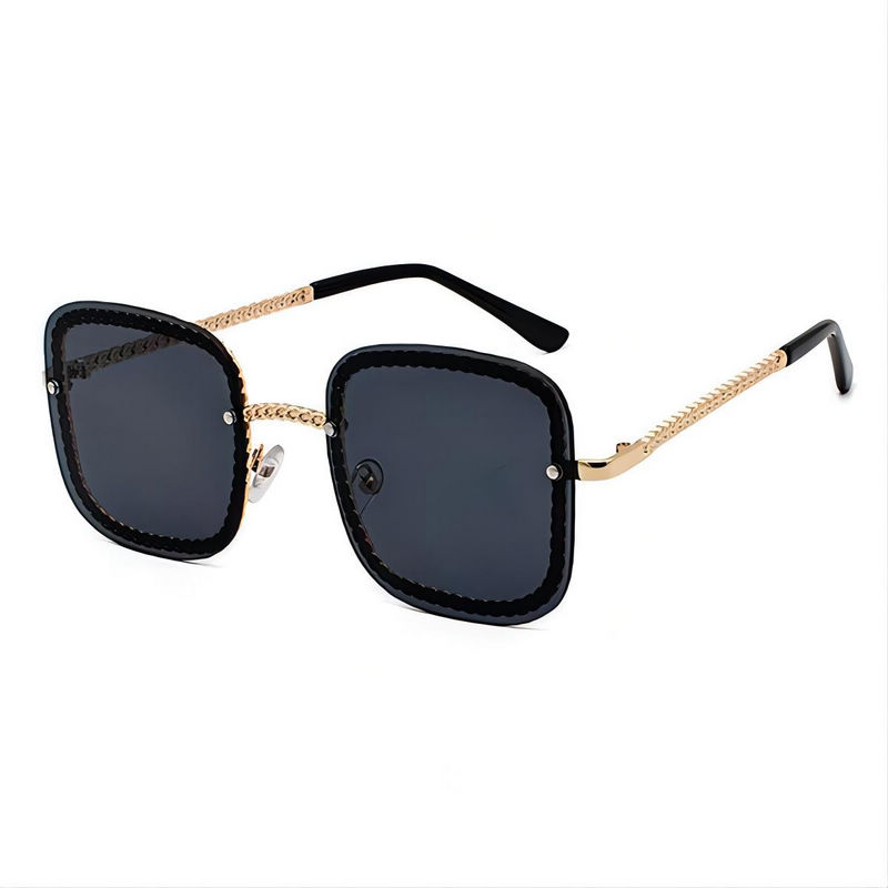 Metal Embossed Frame Square-Shaped Sunglasses Gold-Tone/Grey