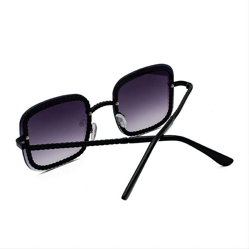 Metal Embossed Frame Square-Shaped Sunglasses Gradient Grey