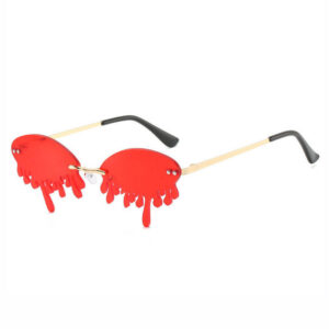 Novelty Small Melting Dripping Rimless Sunglasses Tinted Red