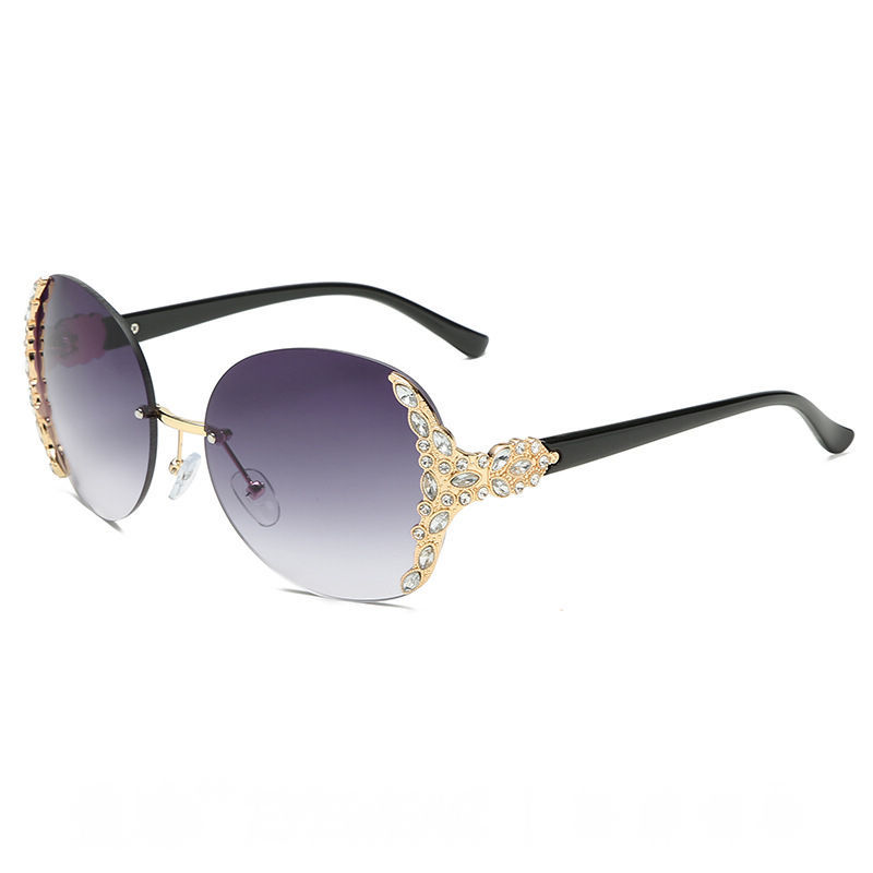 Oversized Rimless Bling Crystal Rhinestone Embellished Sunglasses