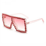 Pink Bling Crystal Embellished Large Square Flat-Top Sunglasses