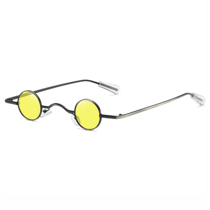 Punk Tiny Round Metal-Frame Sunglasses Tinted Yellow