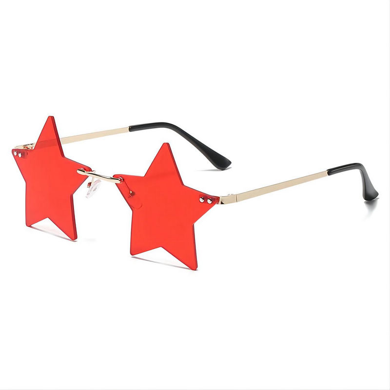 Red Funny Rimless Star Shaped Sunglasses