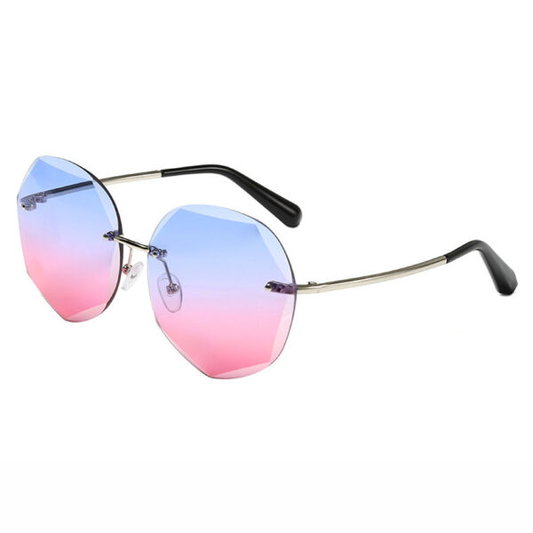Rimless Geometric Heptagonal Sunglasses Blue Pink Lens