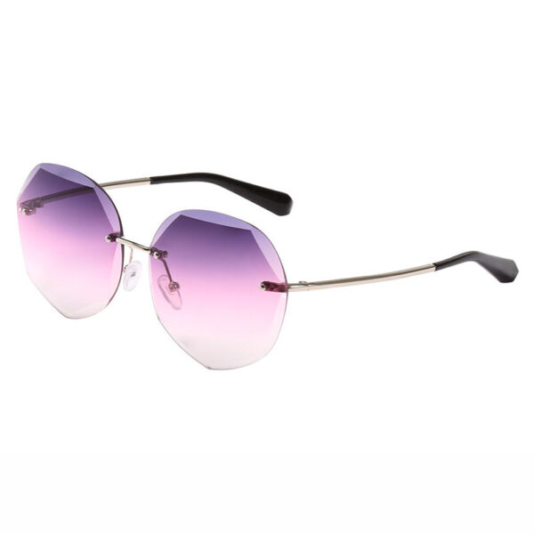 Rimless Geometric Heptagonal Sunglasses Gradient Purple