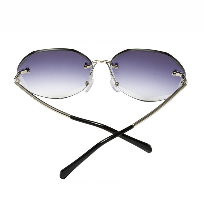 Rimless Geometric Heptagonal Sunglasses Silver Arms Gradient Grey Lens