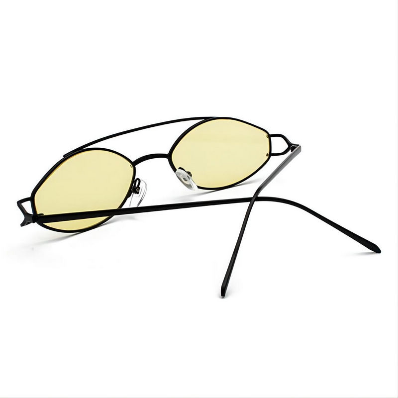 Small Narrow Oval Geometric Sunglasses Metal Double-Bridge Titned Yellow