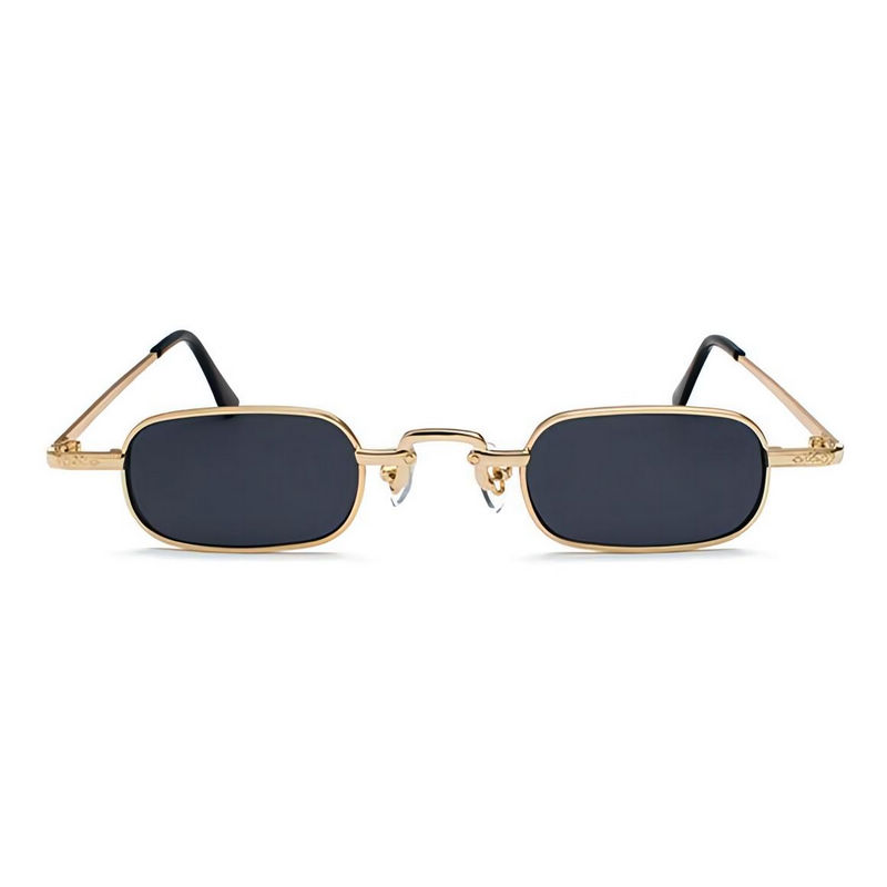 Small Narrow Rectangular Metal-Frame Sunglasses Gold-Tone Frame Grey Lens