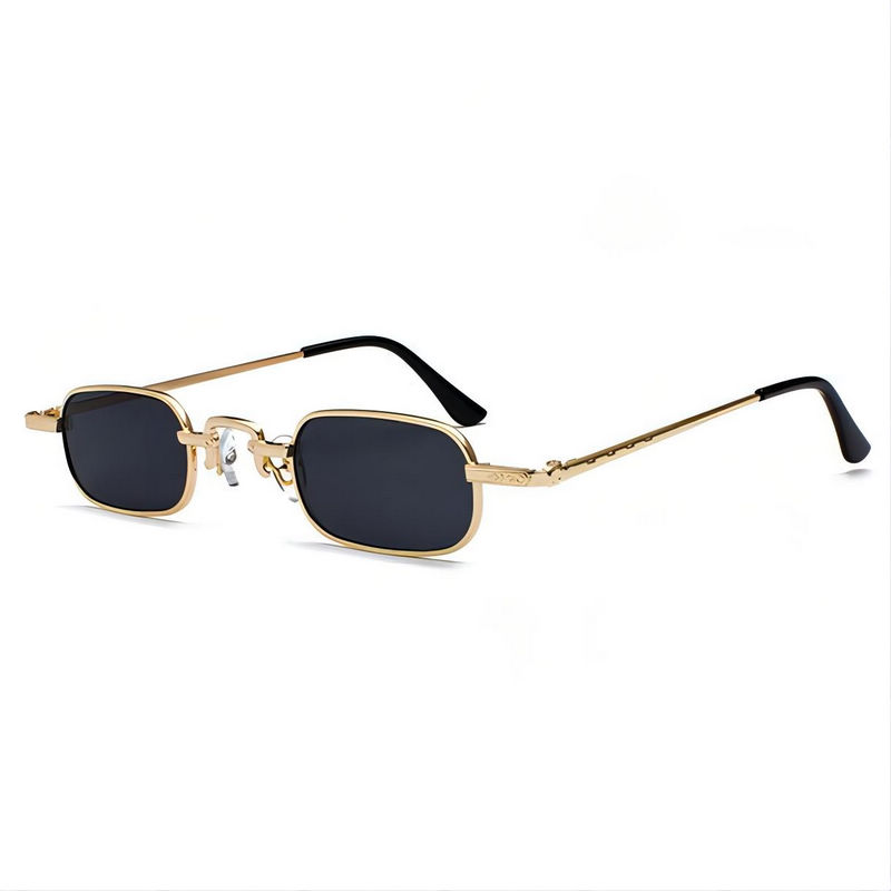 Small Narrow Rectangular Metal-Frame Sunglasses Gold-Tone/Grey
