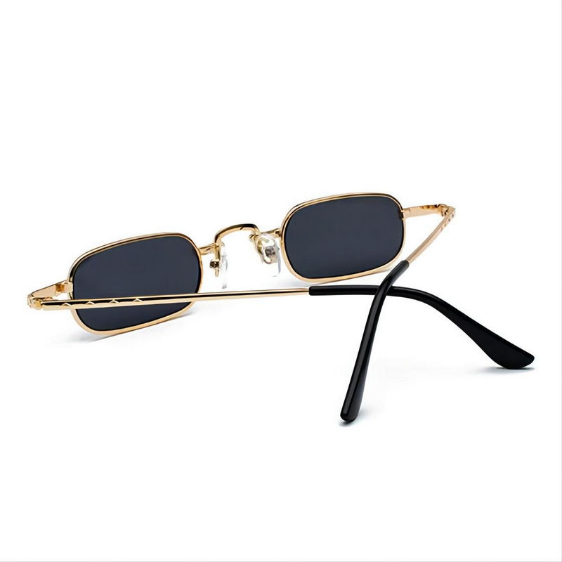 Small Narrow Rectangular Metal-Frame Sunglasses Grey