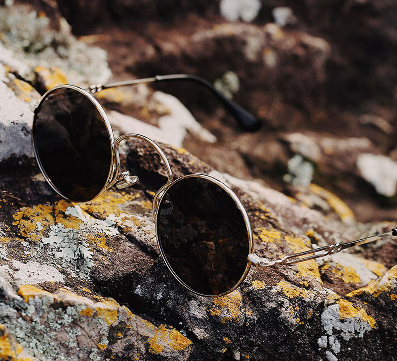 Small Retro Round Metal Polarized Sunglasses Gold Frame Grey Lens