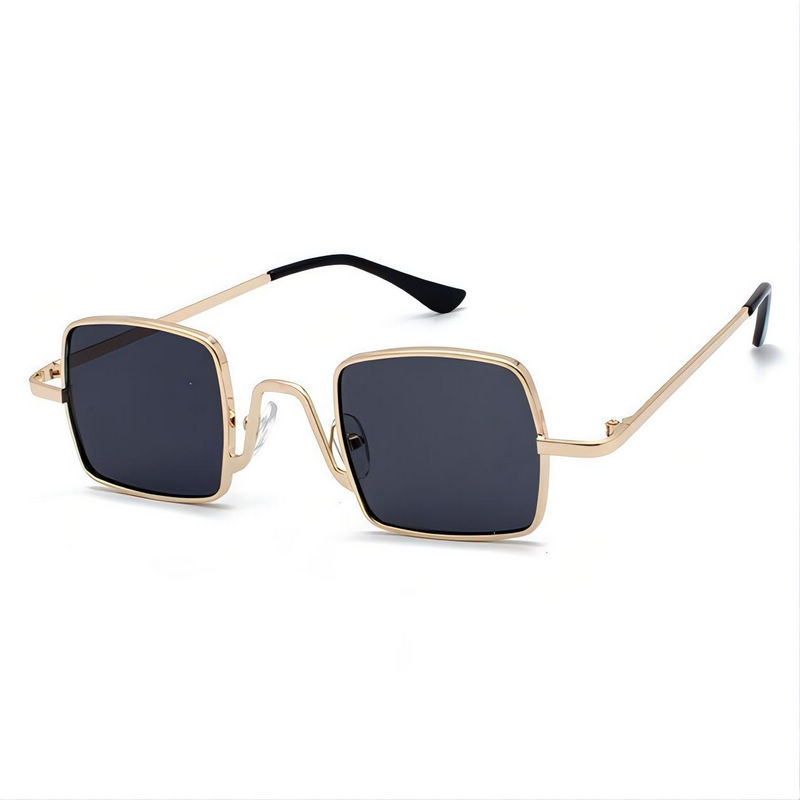 Small Steampunk Retro Square Sunglasses Metal Frame Gold-Tone/Grey
