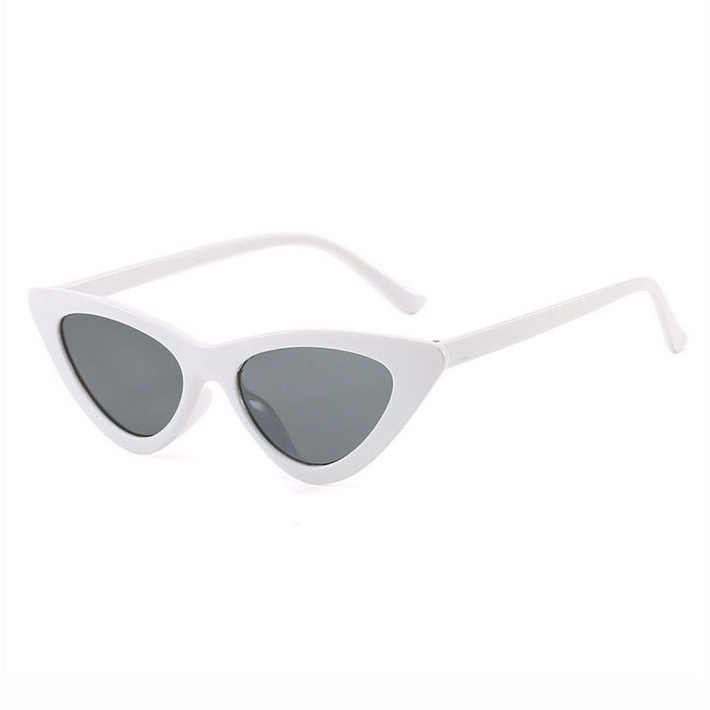 Small Vintage Cat-Eye Acetate Sunglasses White Frame Grey Lens