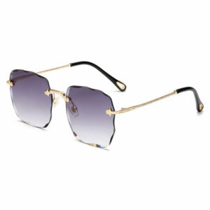 Square Rimless Scalloped Sunglasses Gold-Tone Metal Temples Gradient Grey Lens