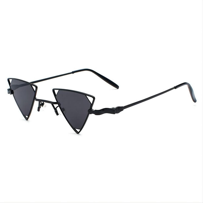 Steampunk Funny Triangle Sunglasses Black Metal Frame Grey Pentagonal Lens