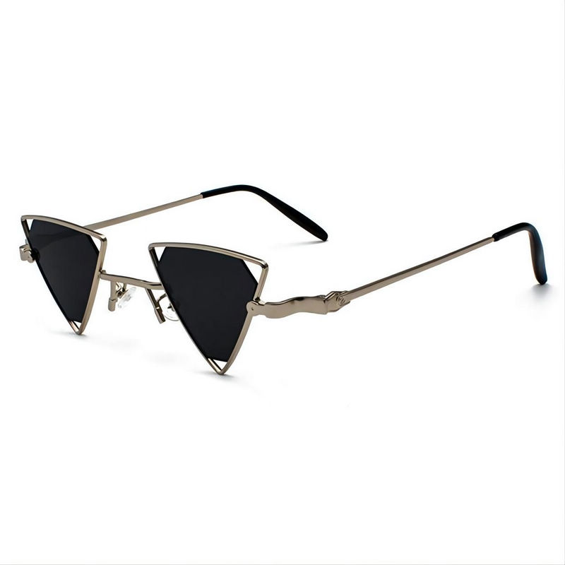 Steampunk Funny Triangle Sunglasses Silver Metal Frame Grey Pentagonal Lens