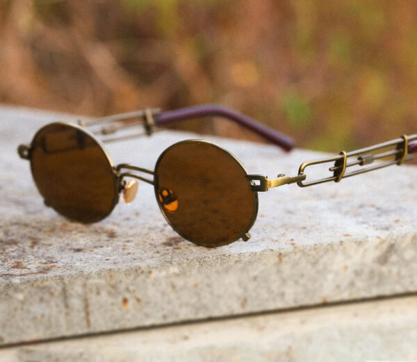 Steampunk Small Oval-Shaped Sunglasses with Intricate Temples