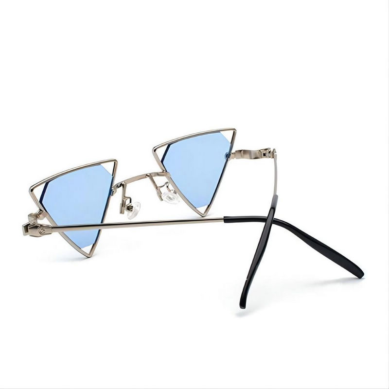 Tinted Blue Steampunk Funny Triangle Sunglasses Metal Frame Pentagonal Lens