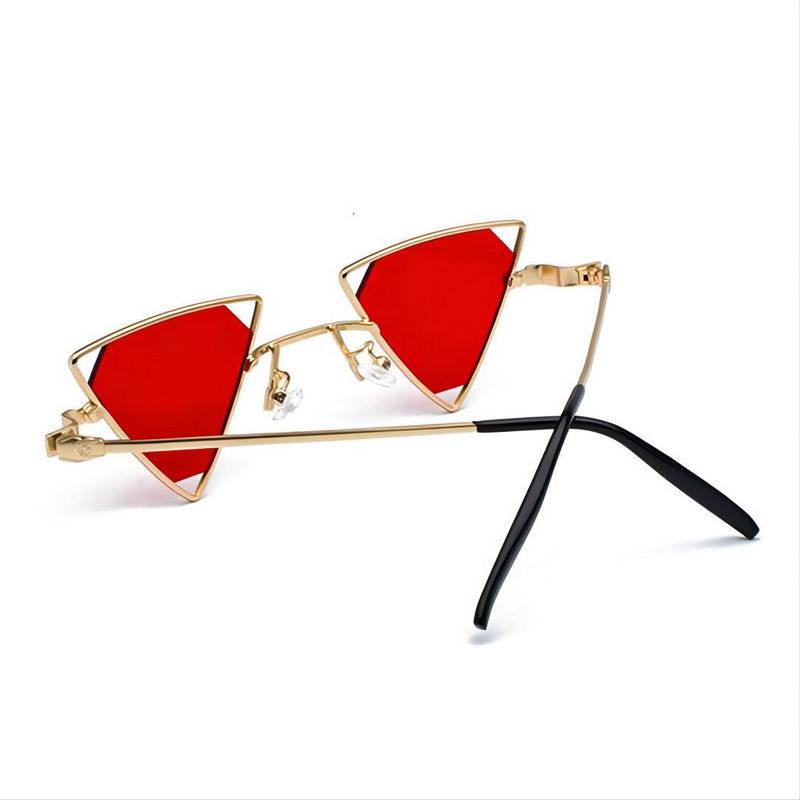Tinted Red Steampunk Funny Triangle Sunglasses Metal Frame Pentagonal Lens