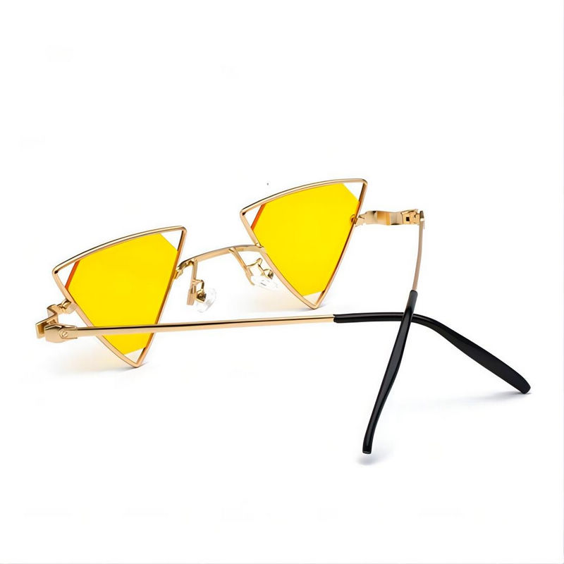 Tinted Yellow Steampunk Funny Triangle Sunglasses Metal Frame Pentagonal Lens