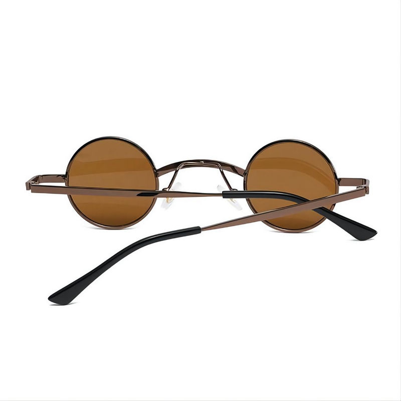 Tiny Metal Circular Sunglasses Steampunk Retro Style Bronze Frame