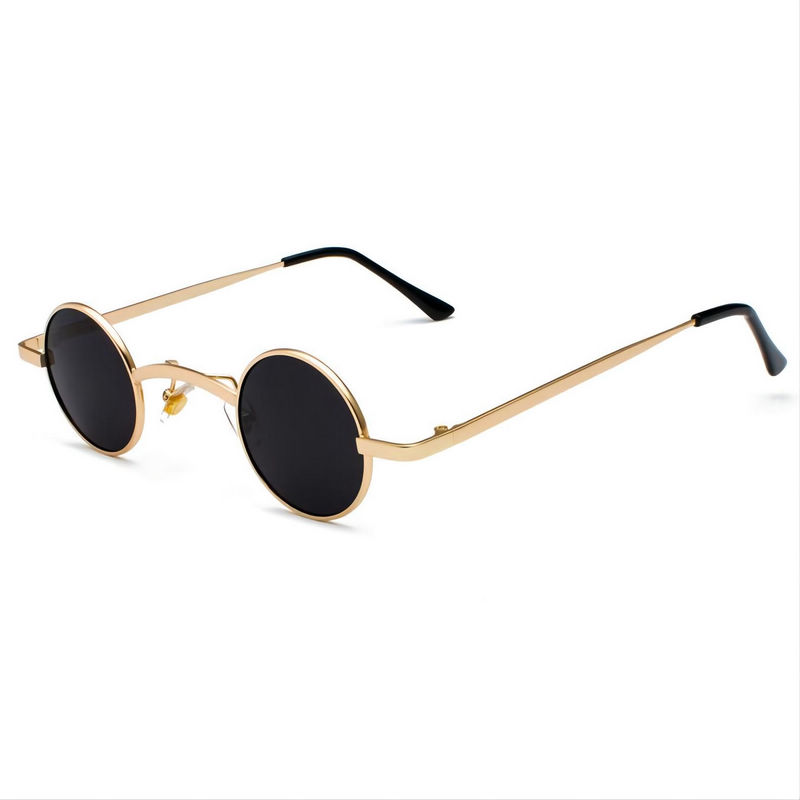 Tiny Metal Round Sunglasses Steampunk Retro Style Gold Frame Grey Lens