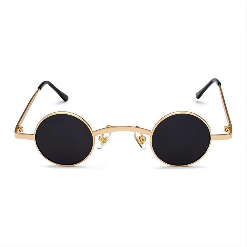 Tiny Metal Round Sunglasses Steampunk Retro Style Gold-Tone/Grey