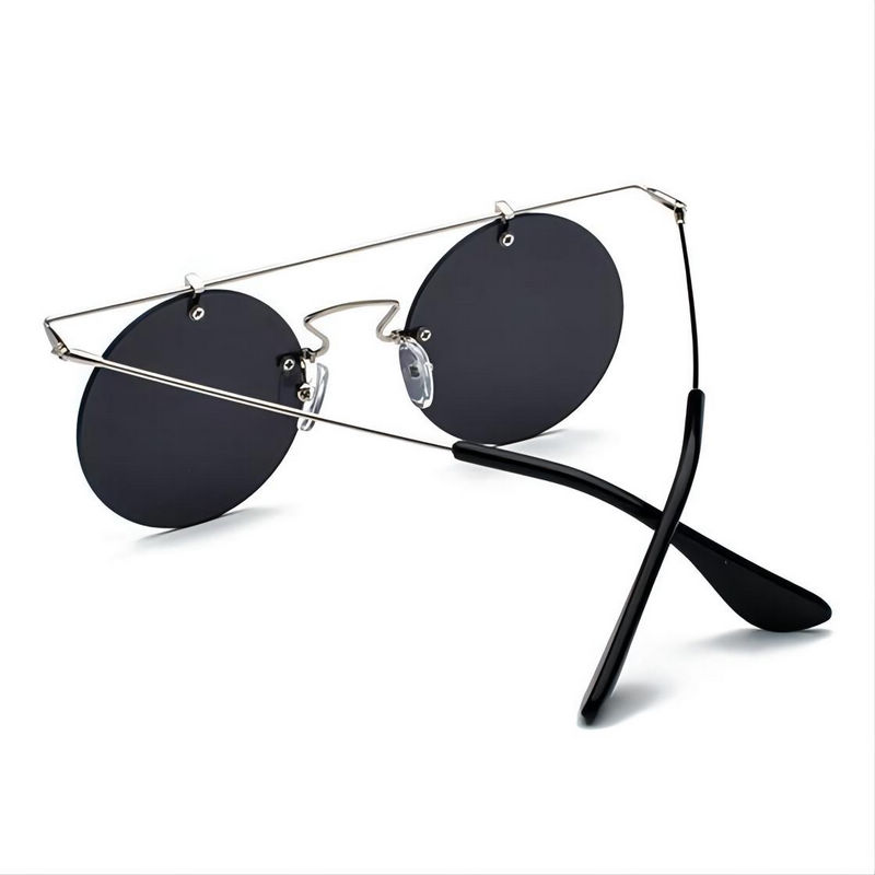 Ultra-Light Flat-Top Frameless Round Sunglasses Silver-Tone/Grey