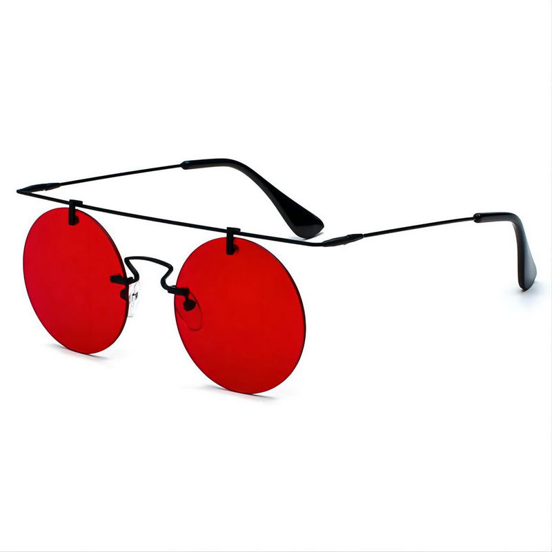 Ultra-Light Flat-Top Rimless Round Sunglasses Black/Red