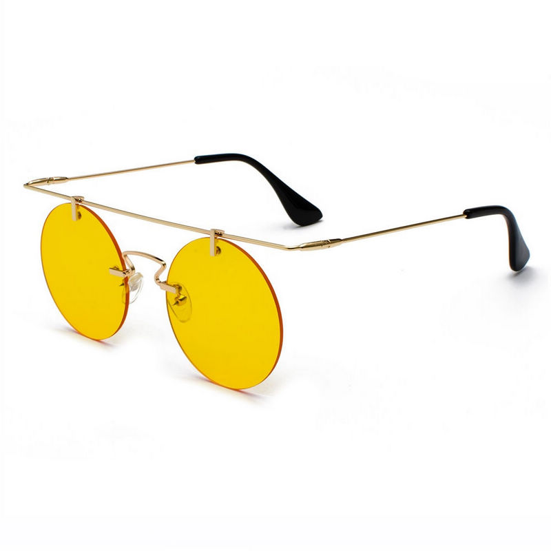 Ultra-Light Flat-Top Rimless Round Sunglasses Gold-Tone/Yellow