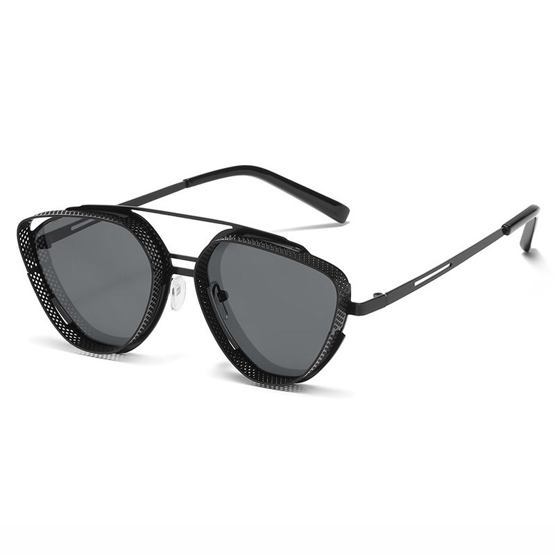All Black Steampunk Metal Mesh Irregular Frame Sunglasses