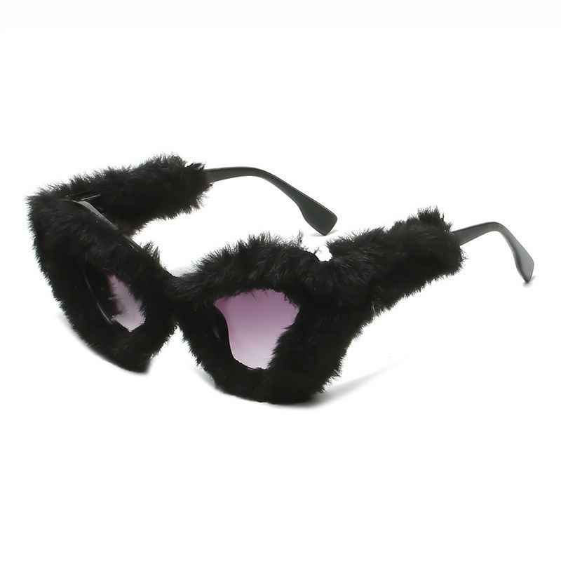 Black Funny Plush Cat-Eye Women's Sunglasses