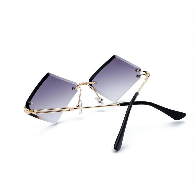 Frameless Diamond Shaped Sunglasses Gold Arms Gradient Grey Lens