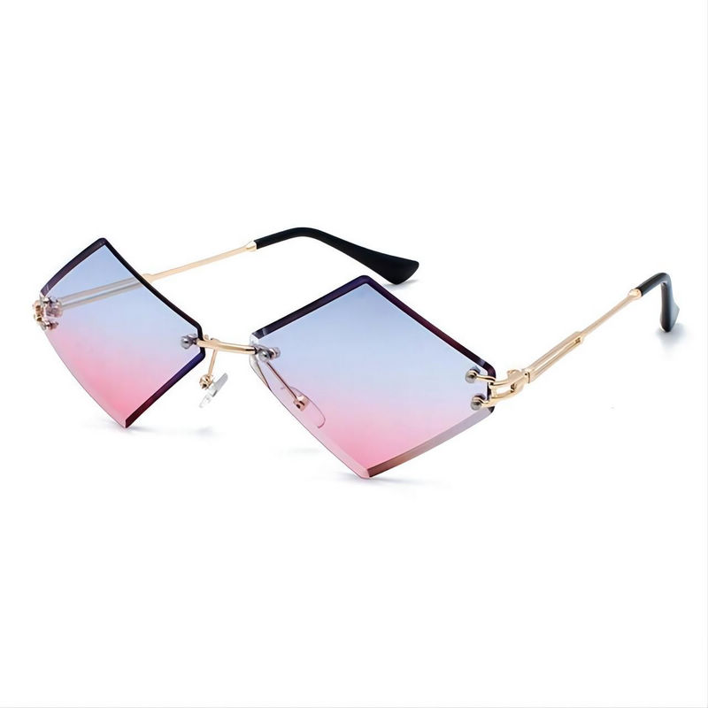 Frameless Diamond Shaped Sunglasses Gold-Tone/Blue Pink