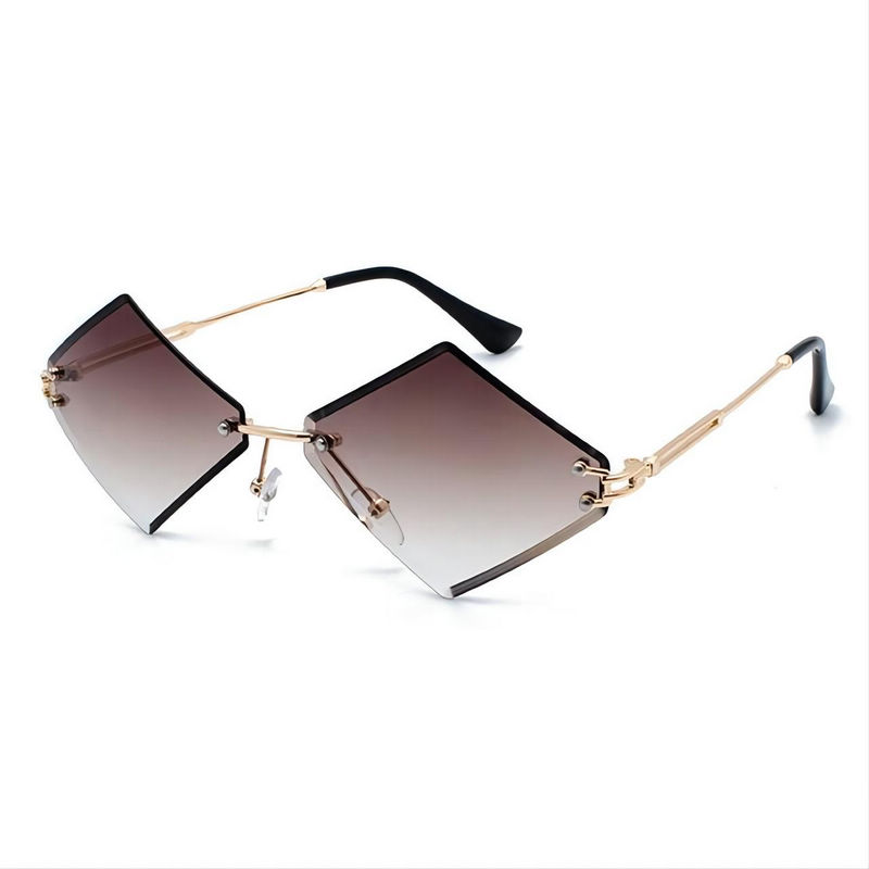 Frameless Diamond Shaped Sunglasses Gold-Tone/Gradient Brown