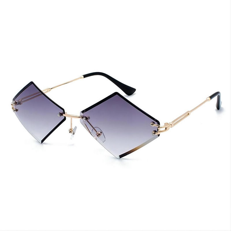Frameless Diamond Shaped Sunglasses Gold-Tone/Gradient Grey