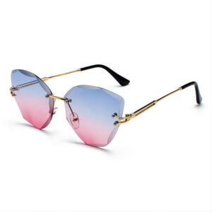 Gradient Rimless Geometric Women's Sunglasses Gold-Tone/Blue Pink
