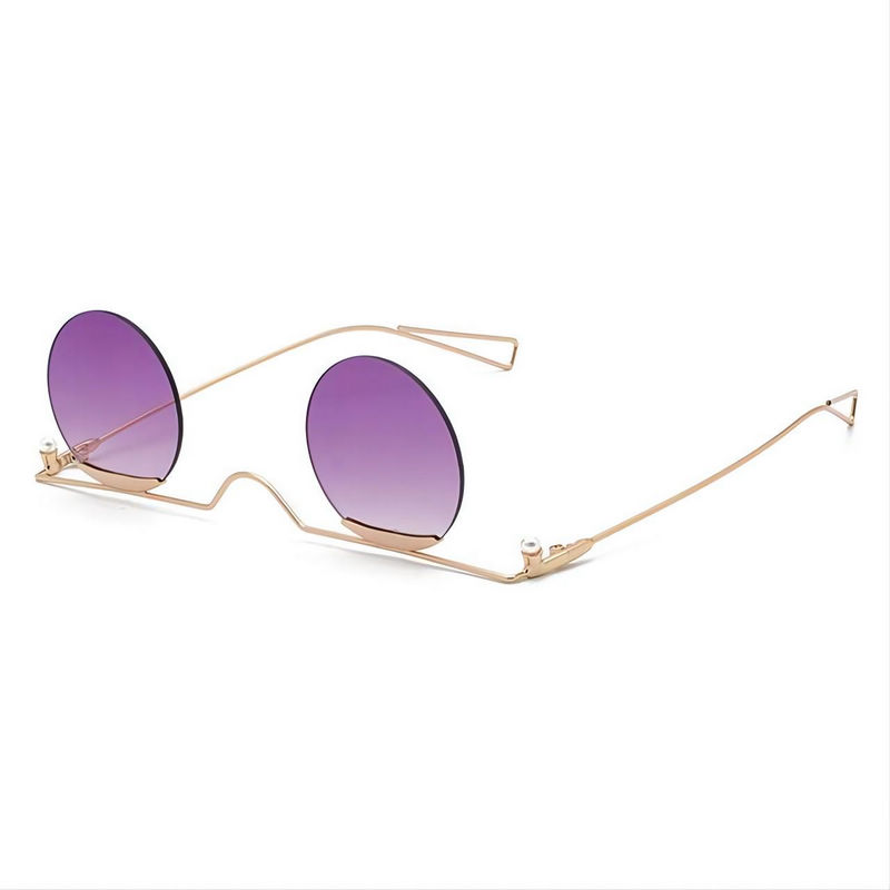 Half-Frame Round Upside Down Sunglasses Gold-Tone/Gradient Purple