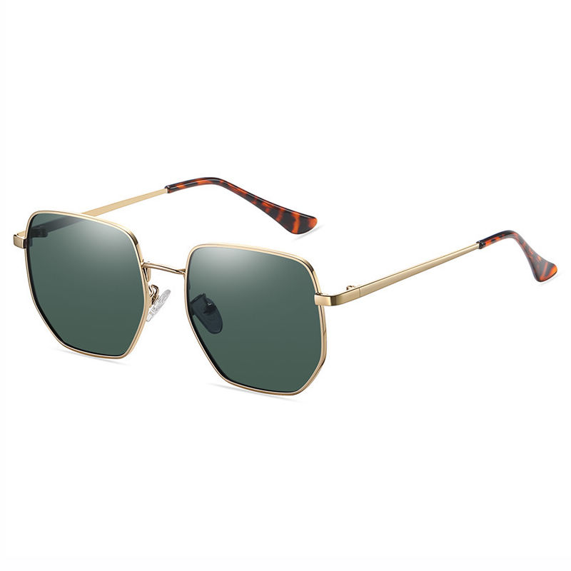 Polarized Irregular Frame Sunglasses Gold-Tone/Green