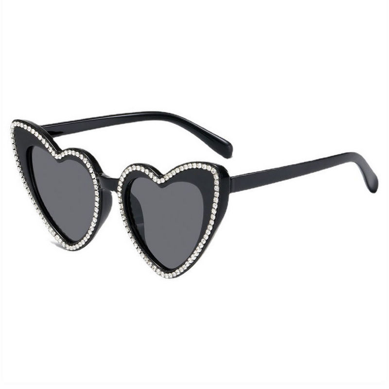 Rhinestone Heart Sunglasses All Black
