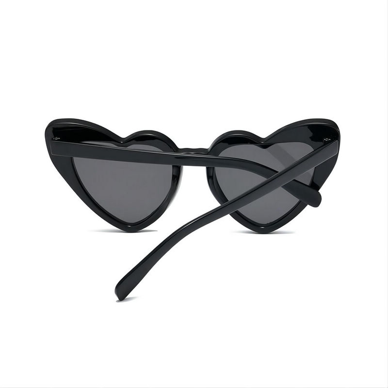 Rhinestone Heart Sunglasses Black Frame Grey Lens