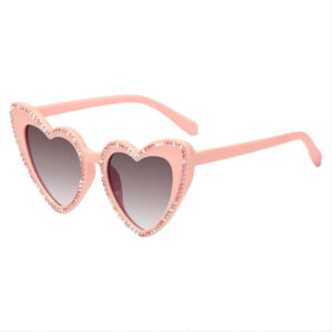 Rhinestone Heart Sunglasses Pink/Gradient Grey