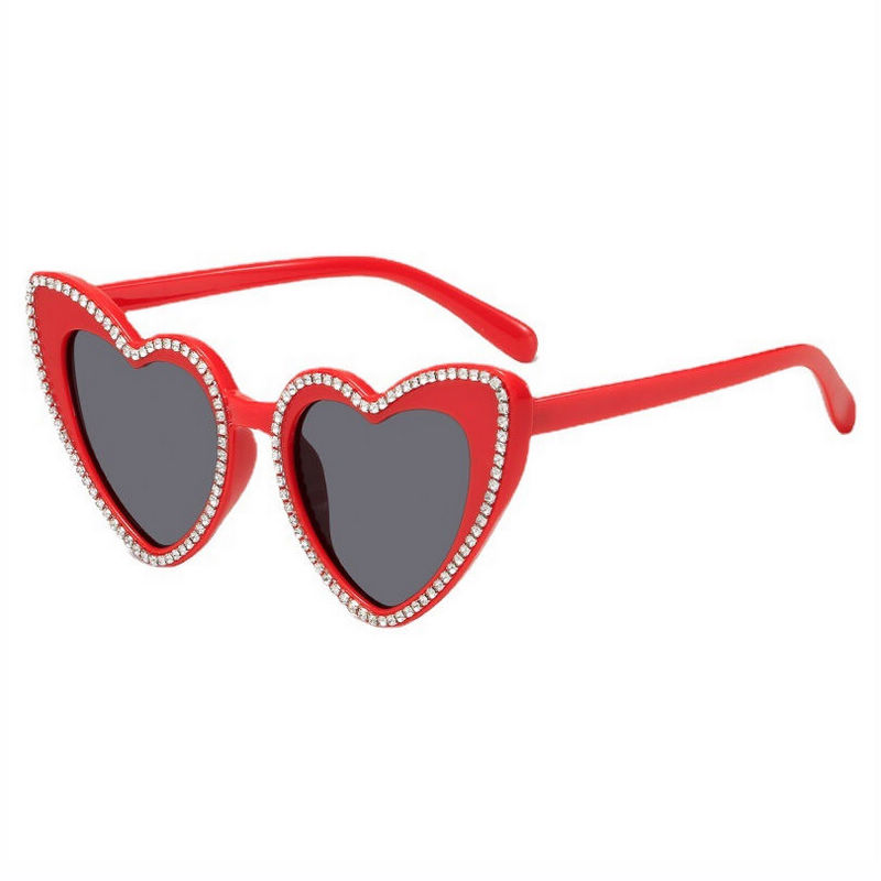 Rhinestone Heart Sunglasses Red/Grey