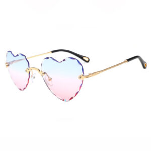 Rimless Heart Scallop Sunglasses Blue Pink