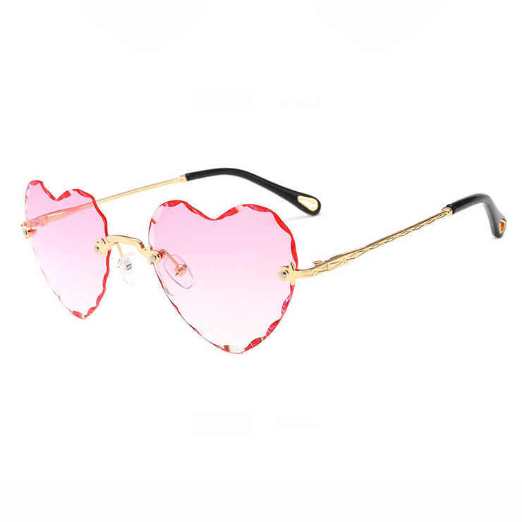 Rimless Heart Scallop Sunglasses Pink