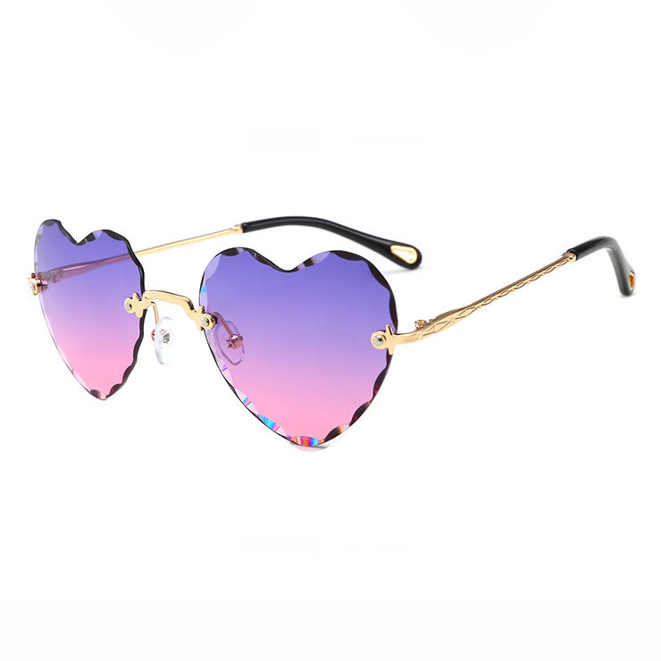 Rimless Heart Scallop Sunglasses Purple Pink